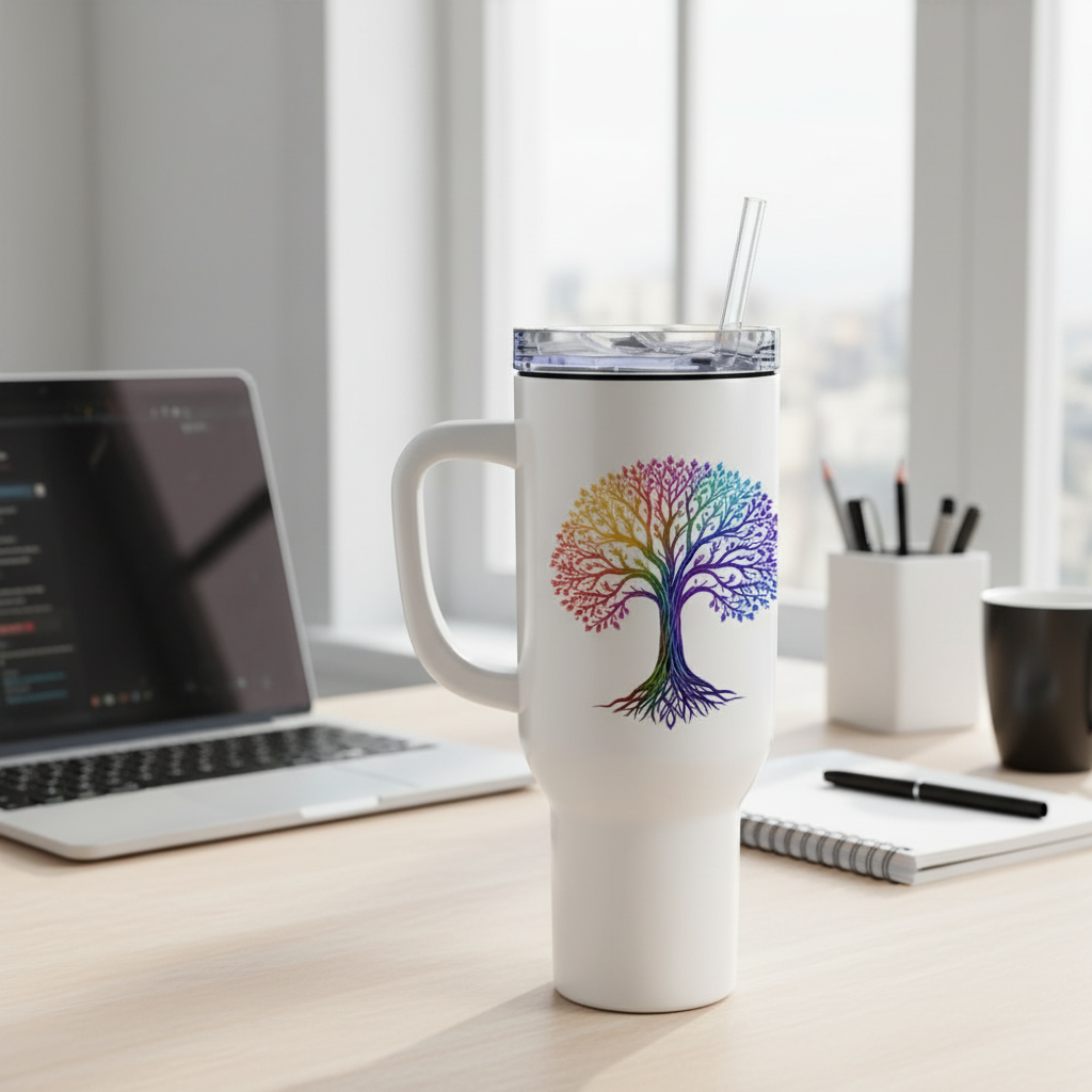 40 oz Tree of Life Tumbler – Colorful, Inclusive, and Inspiring - white