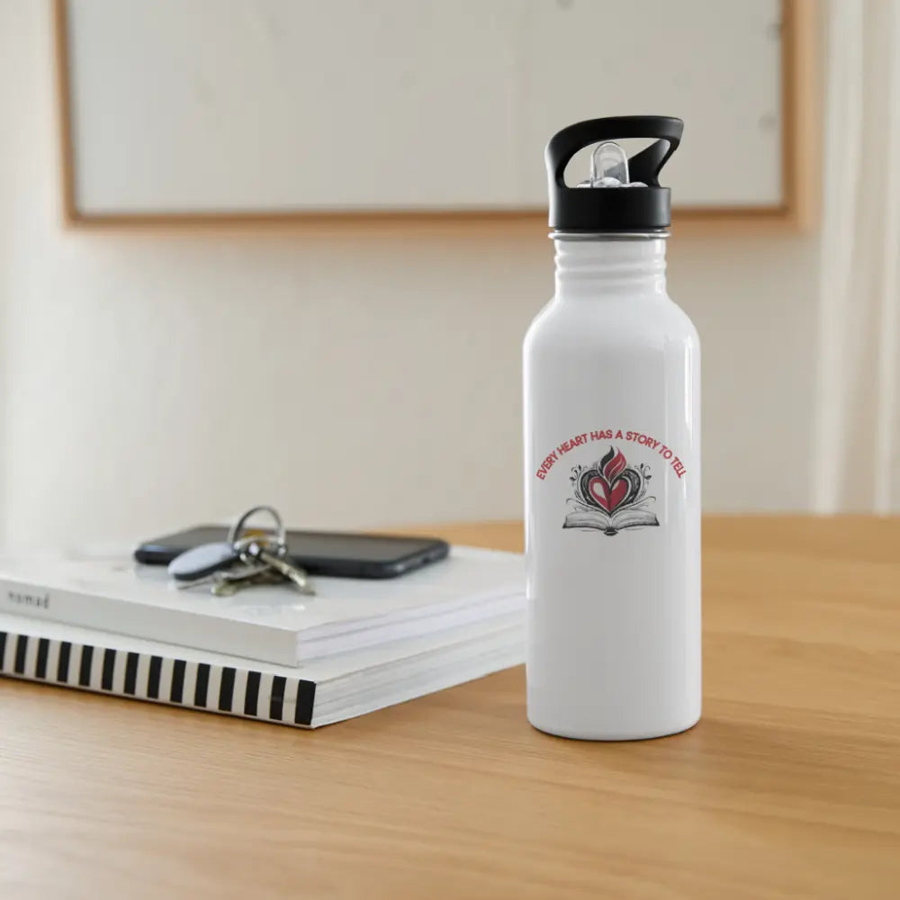 Every Heart Has A Story to Tell Water Bottle - white