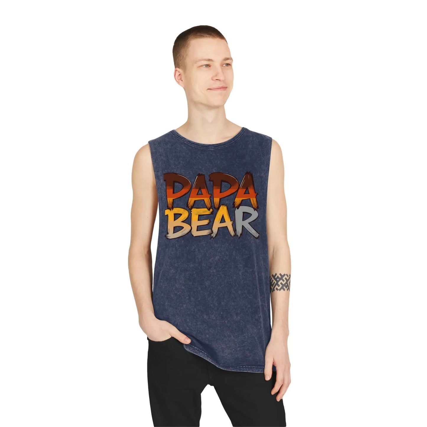 Stonewash Papa Bear Tank Top – Vintage Muscle Style for Summer & BBQs shopname