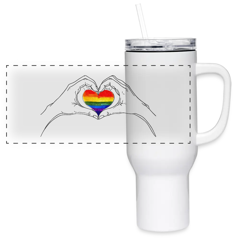 Rainbow Heart 40 oz Travel Tumbler - white