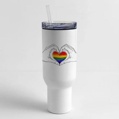 Rainbow Heart 40 oz Travel Tumbler - white