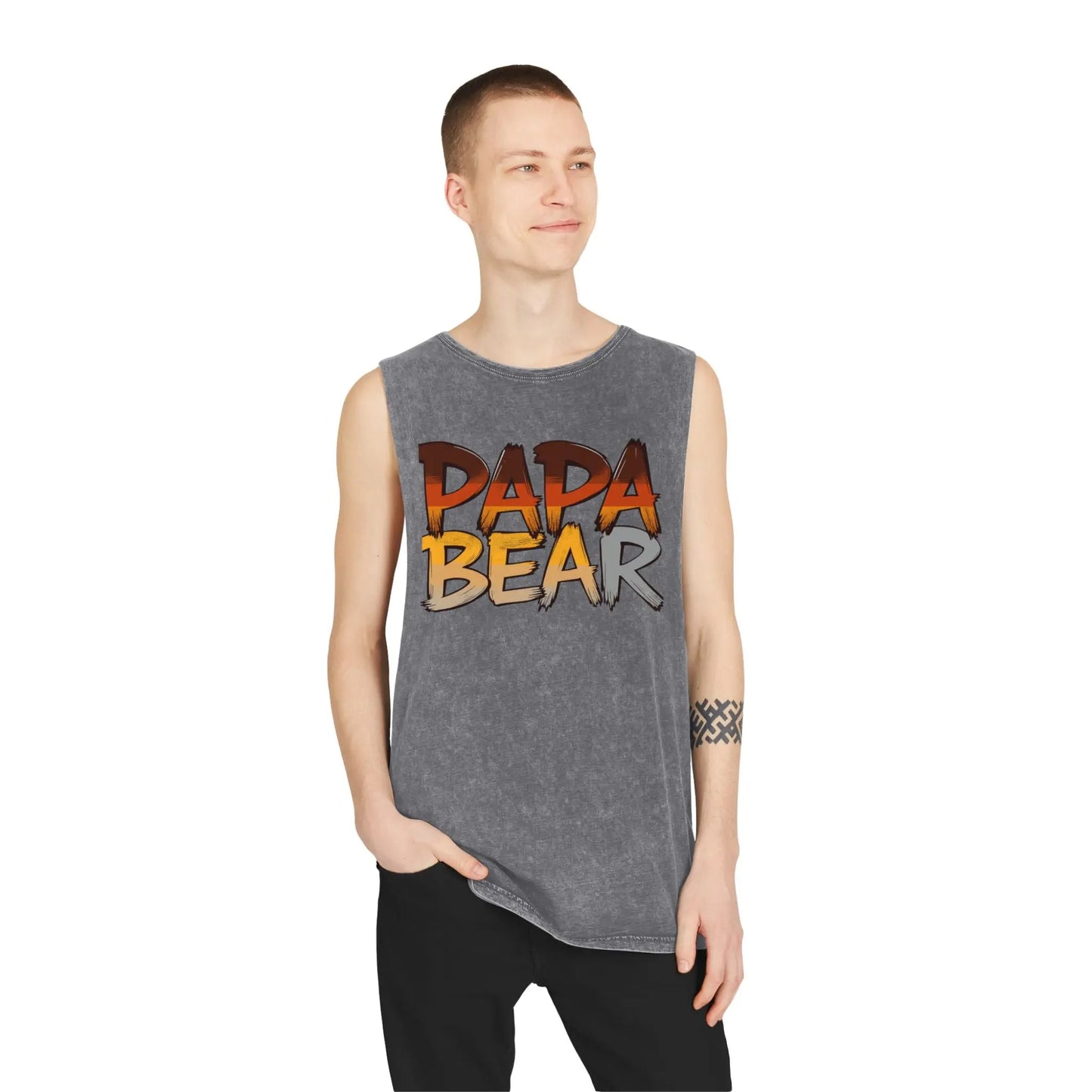 Stonewash Papa Bear Tank Top – Vintage Muscle Style for Summer & BBQs shopname