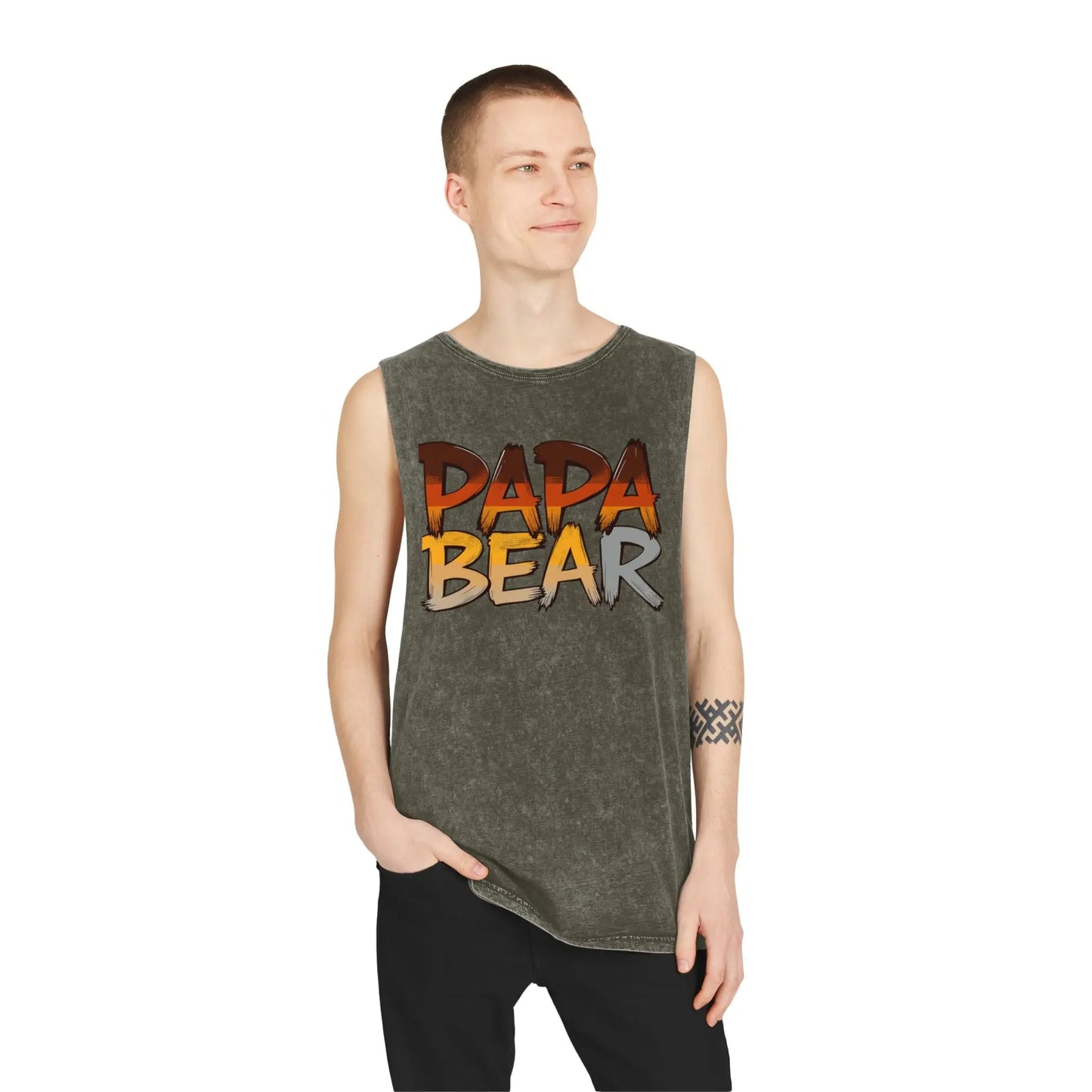 Stonewash Papa Bear Tank Top – Vintage Muscle Style for Summer & BBQs shopname