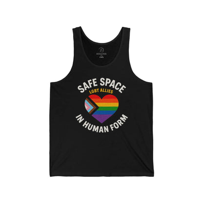 Pride Tank Top - Safe Space LGBT Allies in Human Form, Unisex Jersey Tank shopname