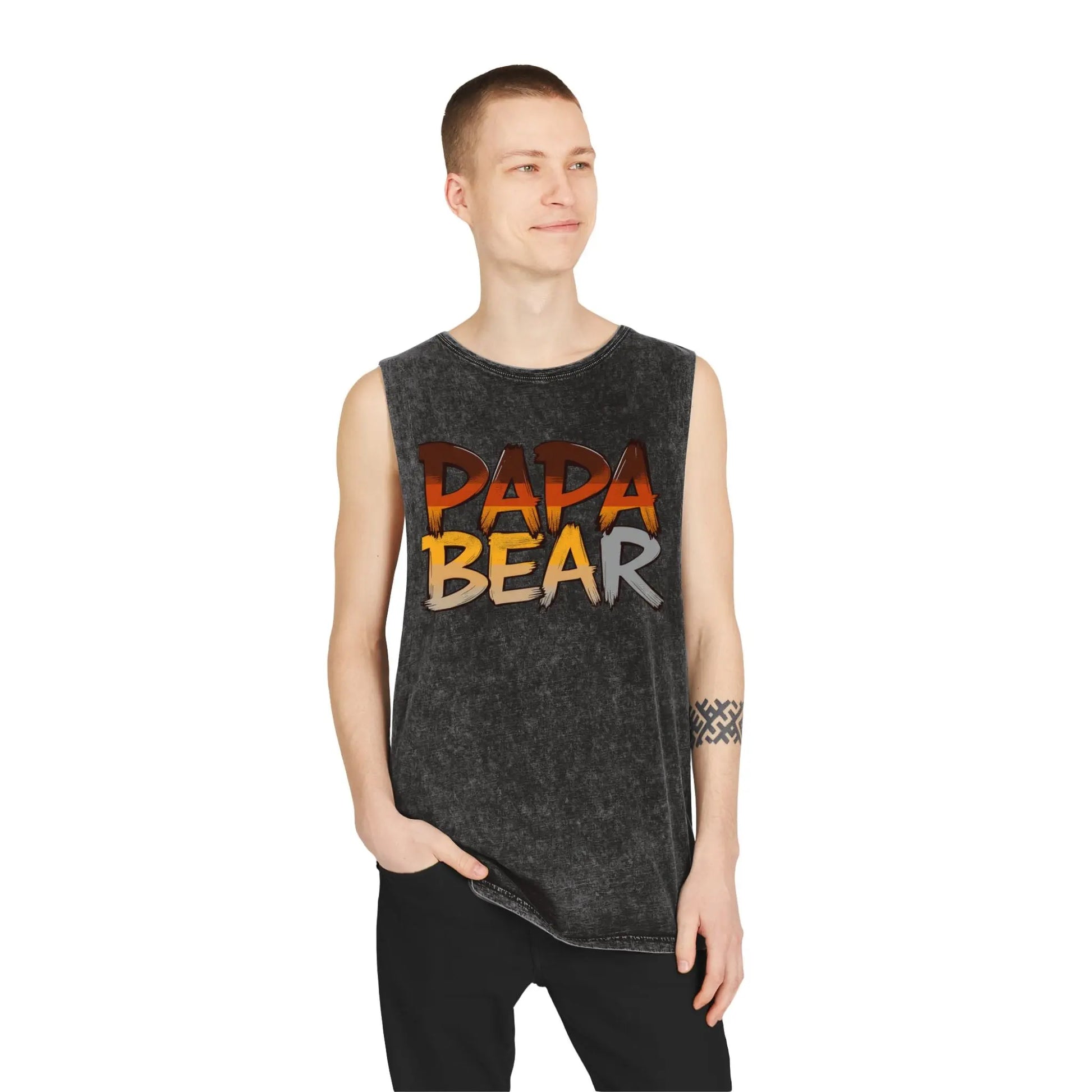 Stonewash Papa Bear Tank Top – Vintage Muscle Style for Summer & BBQs shopname