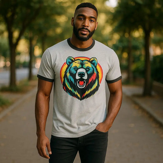 Colorful Bear  T-Shirt Graphic Unisex Ringer - Vintage Style Tee shopname